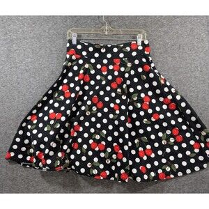 FANCYQUBE Cherry Polka Dot Print Skirt Womans with Zipper Detail